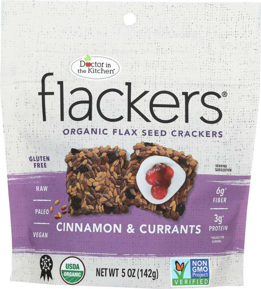DOCTOR IN THE KITCHEN: Flackers Flax Seed Crackers Cinnamon & Currants, 5 oz New