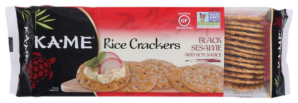 KA ME: Black Sesame and Soy Sauce Rice Crackers, 3.5 oz New