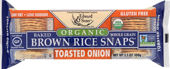 EDWARD & SONS: Organic Toasted Onion Baked Brown Rice Snaps, 3.5 oz New