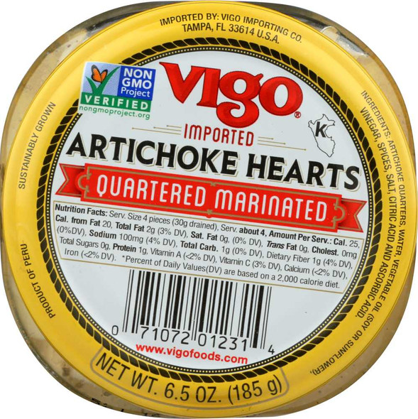 VIGO: Marinated Artichoke Hearts Quartered, 6.5 oz New