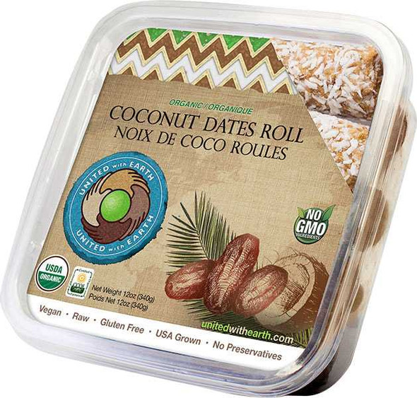 UNITED WITH EARTH: Organic Date Coconut Roll, 12 oz New