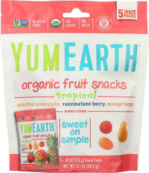 YUMMYEARTH: Fruit Snack Tropical 5 ct, 3.1 oz New