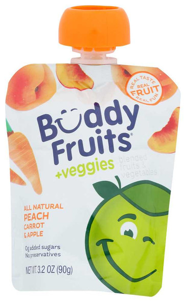 BUDDY FRUITS: Peach Carrot And Apple Blend Fruits And Vegetables, 3.2 oz New