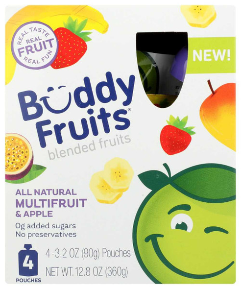 BUDDY FRUITS: Multifruit And Apple 4 Pouches Blended Fruits, 12.8 oz New