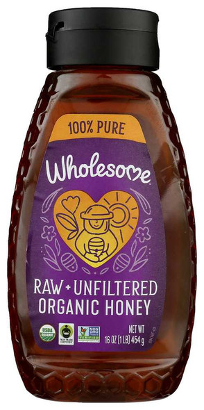WHOLESOME SWEETENERS: Organic Raw Unfiltered Honey, 16 oz New