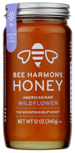 BEE HARMONY: American Raw Wildflower Honey, 12 oz New