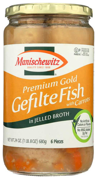 MANISCHEWITZ: Premium Gold Gefilte Fish with Carrots in Jelled Broth, 24 Oz New