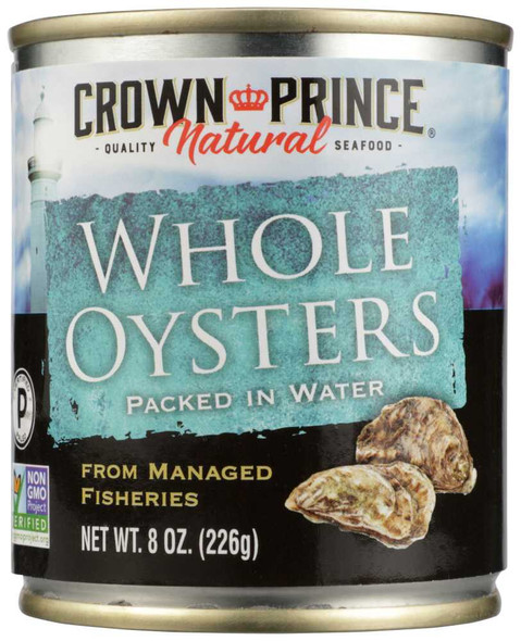 CROWN PRINCE: Whole Oysters in Water, 8 oz New