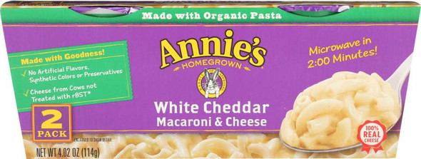 ANNIES HOMEGROWN: White Cheddar Macaroni & Cheese Pasta Cup 2pk, 4.02 oz New