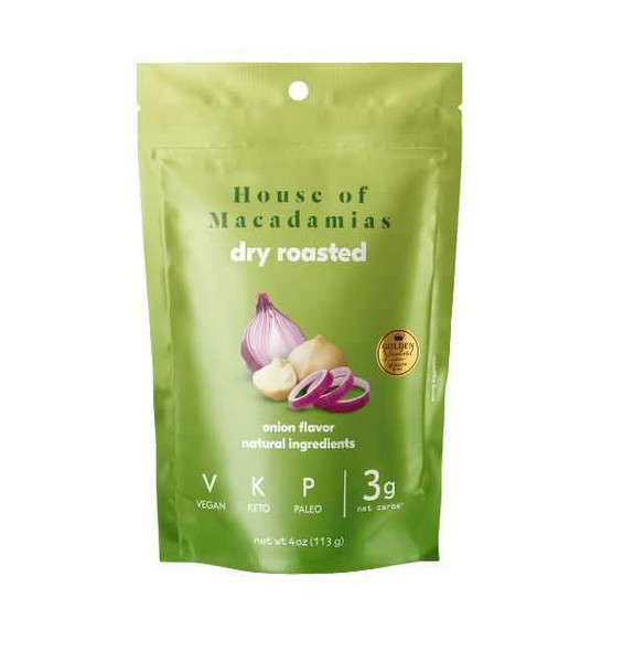 HOUSE OF MACADAMIAS: Dry Roasted Macadamia Nuts With Onion, 4 oz New