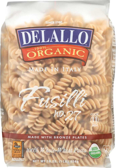 DELALLO: Organic Whole Wheat Fusilli Pasta No.27, 16 oz New
