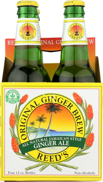REED'S INC: Original Ginger Brew Jamaican Style Ginger Ale Pack of 4 (12 oz each), 48 oz New