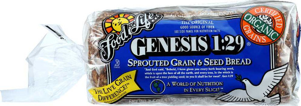 FOOD FOR LIFE: Organic Genesis 1:29 Sprouted Whole Grain and Seed Bread, 24 oz New