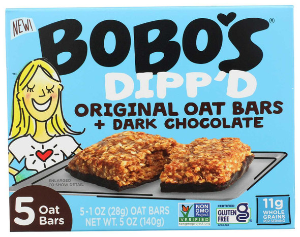 BOBOS OAT BARS: Dippd Original Oat Bar Plus Dark Chocolate, 5 oz New