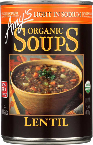 AMY'S: Organic Soup Lentil Light In Sodium, 14.5 oz New