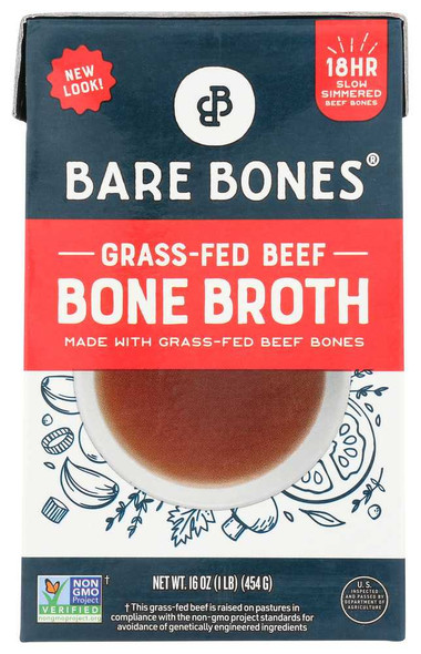 BARE BONES: 100% Grass Fed Beef Bone Broth, 16 oz New