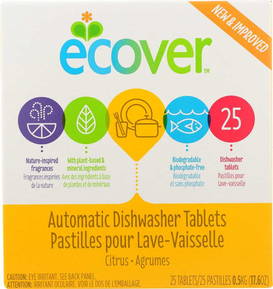 ECOVER: Automatic Dishwasher Tablets Citrus Scent 25 Tablets, 17.6 oz New