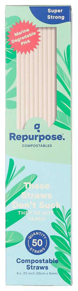REPURPOSE: 100% Compostable Plant-Based Straws 50ct Bx, 2.4 oz New
