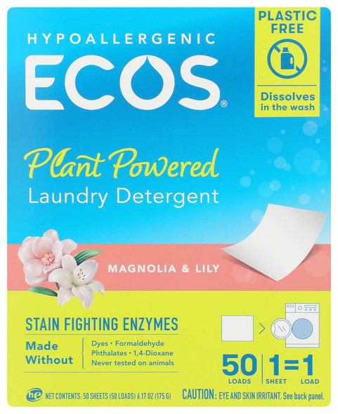 ECOS: Laundry Detergent Sheets Magnolia And Lily, 50 ea New