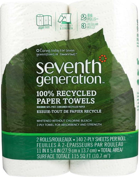SEVENTH GENERATION: 100% Recycled Paper Towels 2 Rolls, 1 ea New