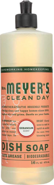 MRS. MEYER'S: Clean Day Liquid Dish Soap Geranium Scent, 16 oz New