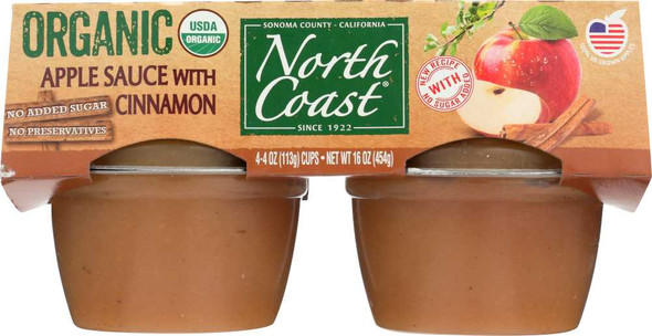 NORTH COAST: Applesauce With Cinnamon 4 pack Organic, 16 oz New