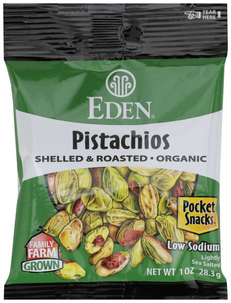 EDEN FOODS: Pistachios Pocket Snacks Organic, 1 oz New