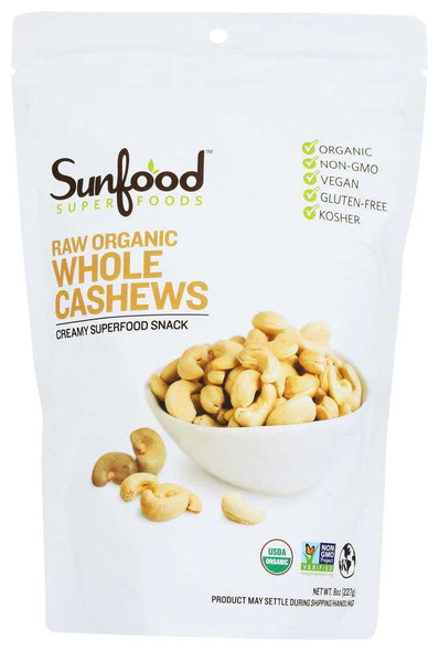 SUNFOOD SUPERFOODS: Cashews Organic, 8 oz New