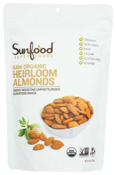 SUNFOOD SUPERFOODS: Almonds Shelled Organic, 8 oz New