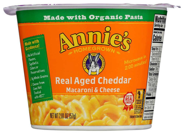 ANNIE'S HOMEGROWN: Real Aged Cheddar Microwavable Macaroni & Cheese Cup, 2.01 oz New