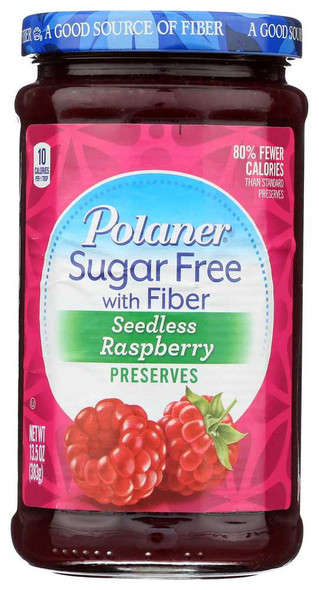 POLANER: Sugar Free Seedless Raspberry Preserves with Fiber, 13.5 oz New