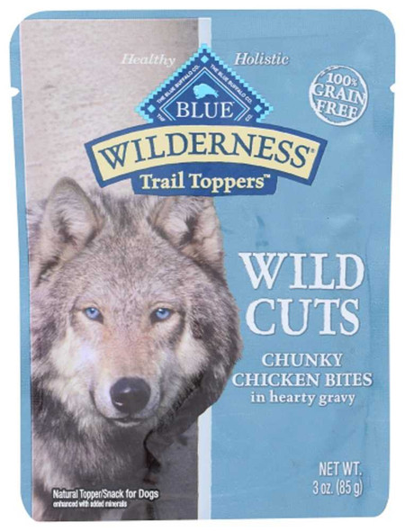 BLUE BUFFALO: Wilderness Wild Cuts Trail Toppers Adult Dog Food Chunky Chicken Bites in Hearty Gravy, 3 oz New