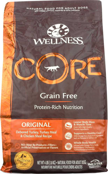 WELLNESS: Core Original Dry Dog Food Formula Grain Free, 4 lb New