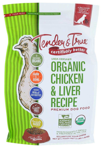 TENDER AND TRUE: Organic Chicken and Liver Dry Dog Food, 4 lb New