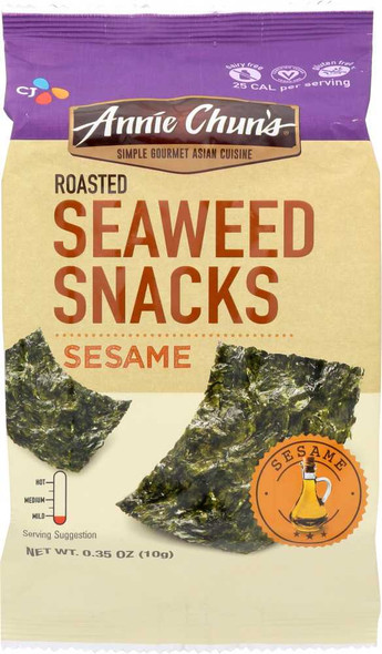 ANNIE CHUN'S: Sesame Roasted Seaweed Snacks Mild, 0.35 oz New