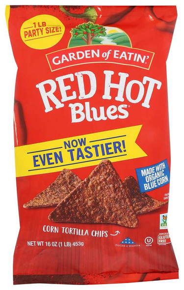 GARDEN OF EATIN: Red Hot Blues Tortilla Chips, 16 oz New