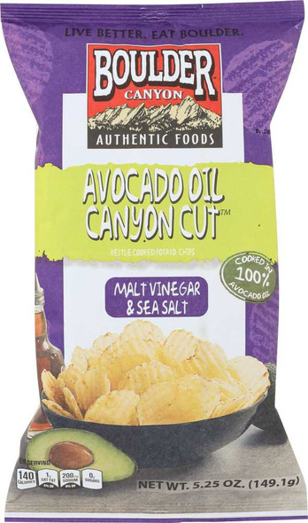 BOULDER CANYON: Avocado Oil Canyon Cut Potato Chips Malt Vinegar & Sea Salt, 5.25 Oz New