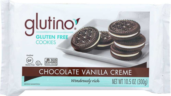 GLUTINO: Gluten Free Cookies Chocolate Vanilla Creme, 10.6 oz New