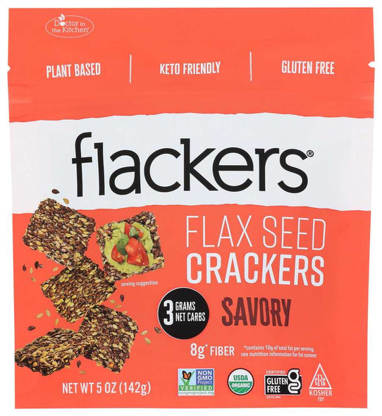 DOCTOR IN THE KITCHEN: Flackers Flax Seed Crackers Savory Garlic-Onion-Basil and Red Chile Pepper, 5 oz New