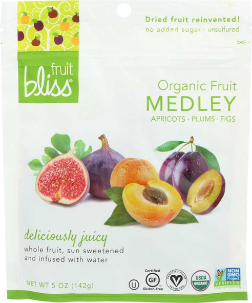 FRUIT BLISS: Organic Fruit Medley Apricot, Fig and Plum, 5 oz New