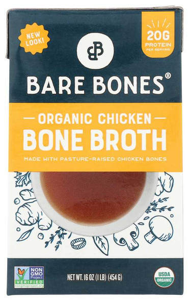 BARE BONES: Broth Chicken Pasture Raised Organic, 16 oz New