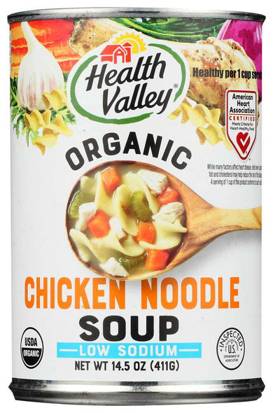 HEALTH VALLEY: Organic Chicken Noodle Soup Low Sodium, 15 oz New