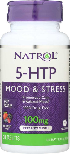 NATROL: 5-HTP Wild Berry Flavor 100 mg, 30 tablets New