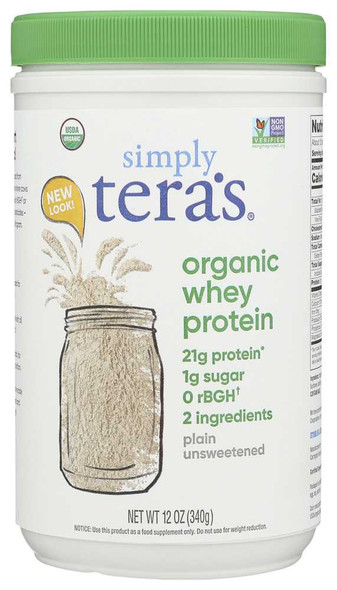 TERA'S WHEY: Organic Plain Whey Protein, 12 oz New