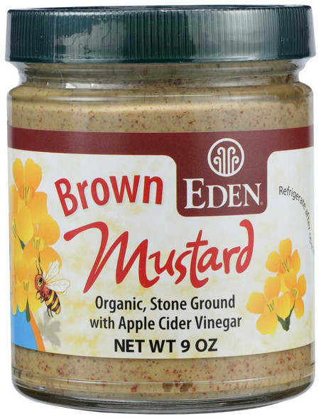 EDEN FOODS: Mustard Brown Glass Jar, 9 oz New