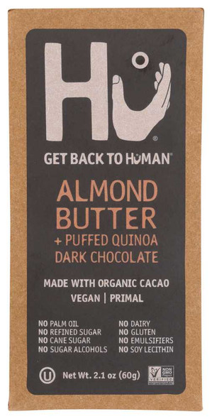 HU: Dark Chocolate Almond Butter with Puffed Quinoa Bar, 2.1 oz New