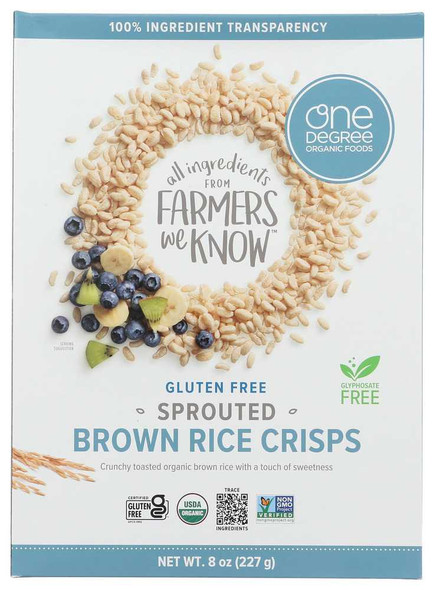ONE DEGREE ORGANIC FOODS: Veganic Sprouted Brown Rice Crisps Cereal, 8 oz New