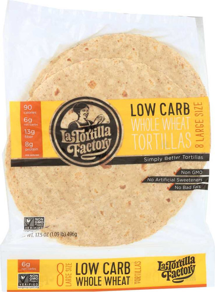 LA TORTILLA: Factory Whole Wheat Low Carb Tortillas Large, 17.5 oz New