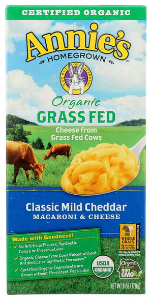 ANNIES HOMEGROWN: Organic Grass Fed Classic Mild Cheddar Macaroni & Cheese, 6 Oz New
