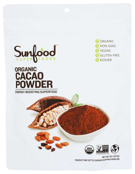 SUNFOOD SUPERFOODS: Organic Cacao Powder, 8 oz New